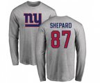 New York Giants #87 Sterling Shepard Ash Name & Number Logo Long Sleeve T-Shirt