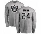 Oakland Raiders #24 Willie Brown Ash Name & Number Logo Long Sleeve T-Shirt