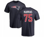 New England Patriots #75 Ted Karras Navy Blue Name & Number Logo T-Shirt