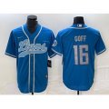 Detroit Lions #16 Jared Goff Blue Cool Base Stitched Baseball Jersey