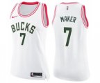 Women's Milwaukee Bucks #7 Thon Maker Swingman White Pink Fashion Basketball Jersey