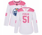 Women Edmonton Oilers #51 Brian Ferlin Authentic White Pink Fashion NHL Jersey
