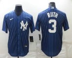 New York Yankees #3 Babe Ruth Navy Blue Pinstripe Stitched MLB Cool Base Nike Jersey