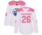 Women Edmonton Oilers #26 Iiro Pakarinen Authentic White Pink Fashion NHL Jersey
