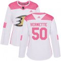 Women's Anaheim Ducks #50 Antoine Vermette Authentic White Pink Fashion NHL Jersey
