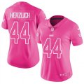 Women New York Giants #44 Mark Herzlich Limited Pink Rush Fashion NFL Jersey