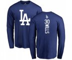 Los Angeles Dodgers #30 Maury Wills Royal Blue Backer Long Sleeve T-Shirt