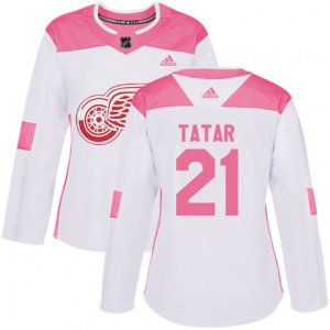 Women\'s Detroit Red Wings #21 Tomas Tatar Authentic White Pink Fashion NHL Jersey