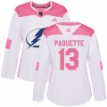 Women Tampa Bay Lightning #13 Cedric Paquette Authentic White Pink Fashion NHL Jersey