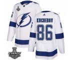 Tampa Bay Lightning #86 Nikita Kucherov White Road Authentic 2021 NHL Stanley Cup Final Patch Jersey