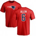 New England Patriots #6 Ryan Allen Red Name & Number Logo T-Shirt
