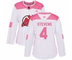 Women New Jersey Devils #4 Scott Stevens Authentic White Pink Fashion Hockey Jersey