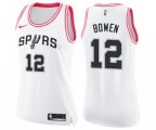 Women's San Antonio Spurs #12 Bruce Bowen Swingman White Pink Fashion Basketball Jersey