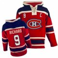 Montreal Canadiens #9 Maurice Richard Premier Red Sawyer Hooded Sweatshirt NHL Jersey