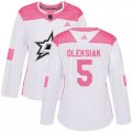 Women's Dallas Stars #5 Jamie Oleksiak Authentic White Pink Fashion NHL Jersey