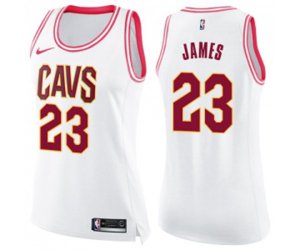 Women\'s Cleveland Cavaliers #23 LeBron James Swingman White Pink Fashion Basketball Jersey
