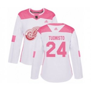 Women\'s Detroit Red Wings #24 Antti Tuomisto Authentic White Pink Fashion Hockey Jersey