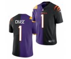 Cincinnati Bengals #1 Ja'Marr Chase 2021 Black Purple Split Stitched Football Jersey