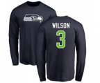 Seattle Seahawks #3 Russell Wilson Navy Blue Name & Number Logo Long Sleeve T-Shirt