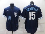 Kansas City Royals #15 Whit Merrifield Number 2022 Navy Blue City Connect Cool Base Stitched Jersey