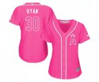 Women's Los Angeles Angels of Anaheim #30 Nolan Ryan Authentic Pink Fashion Baseball Jersey