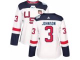 Women Adidas Team USA #3 Jack Johnson Authentic White Home 2016 World Cup Hockey Jersey