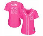 Women's St. Louis Cardinals #23 Marcell Ozuna Authentic Pink Fashion Cool Base Baseball Jersey