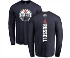 Edmonton Oilers #4 Kris Russell Navy Blue Backer Long Sleeve T-Shirt