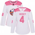 Women New York Islanders #4 Thomas Hickey Authentic White Pink Fashion NHL Jersey