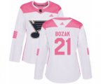 Women Adidas St. Louis Blues #21 Tyler Bozak Authentic White Pink Fashion NHL Jersey