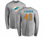 Miami Dolphins #49 Sam Eguavoen Ash Name & Number Logo Long Sleeve T-Shirt