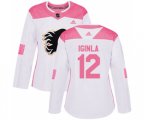 Women Calgary Flames #12 Jarome Iginla Authentic White Pink Fashion Hockey Jersey