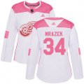 Women's Detroit Red Wings #34 Petr Mrazek Authentic White Pink Fashion NHL Jersey