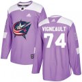 Columbus Blue Jackets #74 Sam Vigneault Authentic Purple Fights Cancer Practice NHL Jersey