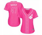 Women's Cleveland Indians #47 Trevor Bauer Authentic Pink Fashion Cool Base Baseball Jersey