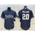 Dallas Cowboys #20 Tony Pollard Navy Blue Pinstripe With Patch Cool Base Stitched Baseball Jersey