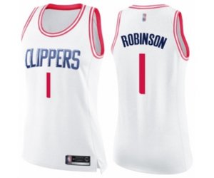 Women\'s Los Angeles Clippers #1 Jerome Robinson Swingman White Pink Fashion Basketball Jersey