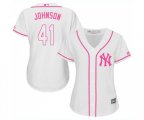 Women's New York Yankees #41 Randy Johnson Authentic White Fashion Cool Base Baseball Jersey