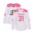 Women's Anaheim Ducks #31 Anthony Stolarz Authentic White Pink Fashion Hockey Jersey