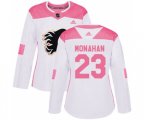 Women Calgary Flames #23 Sean Monahan Authentic White Pink Fashion Hockey Jersey