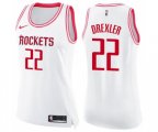 Women's Houston Rockets #22 Clyde Drexler Swingman White Pink Fashion Basketball Jersey