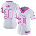 Women Seattle Seahawks #90 Jarran Reed Limited White Pink Rush Fashion NFL Jersey