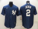 New York Yankees #2 Derek Jeter Navy Blue Pinstripe Stitched MLB Cool Base Nike Jersey