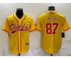 Kansas City Chiefs #87 Travis Kelce Gold With Patch Cool Base Stitched Baseball Jersey