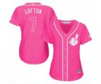 Women's Cleveland Indians #7 Kenny Lofton Authentic Pink Fashion Cool Base Baseball Jersey