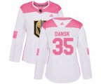 Women Vegas Golden Knights #35 Oscar Dansk Authentic White Pink Fashion NHL Jersey
