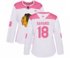 Women's Chicago Blackhawks #18 Denis Savard Authentic White Pink Fashion NHL Jersey