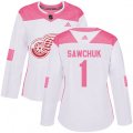 Women's Detroit Red Wings #1 Terry Sawchuk Authentic White Pink Fashion NHL Jersey