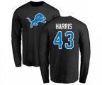 Detroit Lions #43 Will Harris Black Name & Number Logo Long Sleeve T-Shirt