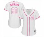 Women's Cleveland Indians #20 Eddie Robinson Replica White Fashion Cool Base Baseball Jersey